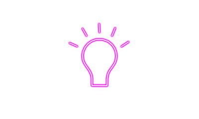 Pink neon glowing light bulb idea concept on White background 