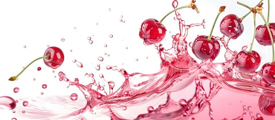 Red Cherries and Juice Splash with Droplets

