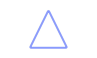 blue neon glowing triangle icon on White background 
