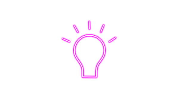 Pink neon glowing light bulb idea concept on White background 