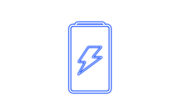 Blue neon battery icon with lightning bolt icon electric battery icon on White background 