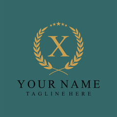 Initial letter X justice legal law firm logo design, leaves and star graphic concept