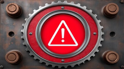 Red silver metal sign industrial surface detail, vibrant red silver sign affixed to textured metal surface.