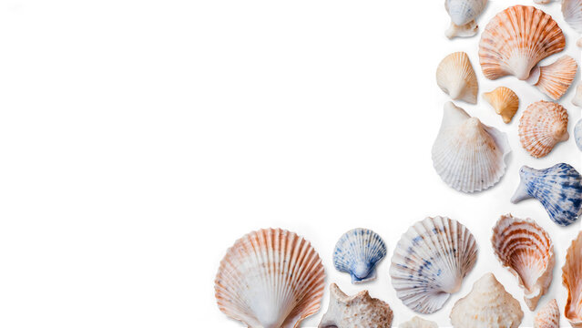 A coastal collection of beautiful seashells in an idyllic setting, inviting viewers to savor the tranquil essence of the sea and the allure of hidden treasures.