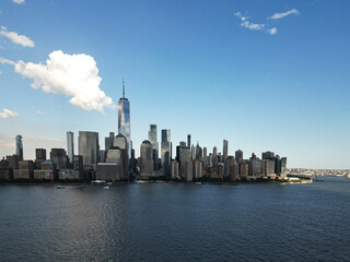 Fototapeta premium NYC. New York City skyline, cityscape of Manhattan in USA. New York City NYC Manhattan Downtown Skyline, viewed from Jersey City, New Jersey, USA.