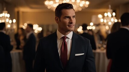 Elegant man in a suit attending a sophisticated social gathering or party