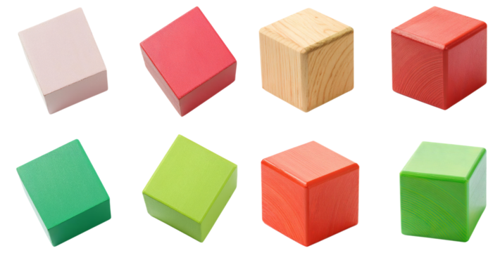 Colorful Wooden Cubes for Educational Play and Creative Learning, isolated on transparent background