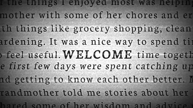Animated Typing Text Effect on a Paper Background, Saying "Welcome". A02