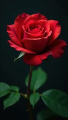 Fototapeta premium Single, glistening red rose petal, water droplet, close-up, photography