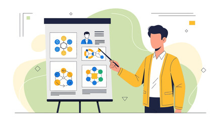 Illustrative presentation concept of a businessman making a presentation in vector style