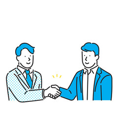 Two businessmen shaking hands, symbolizing agreement, partnership, and professional collaboration in a clean, minimalist illustration.