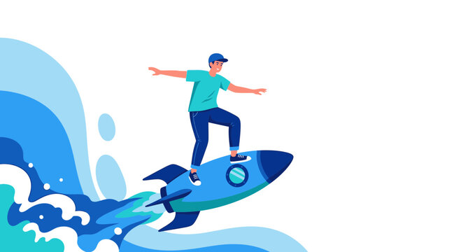 Innovative Person Riding Rocket Ship Concept Illustration About New Frontiers And Journeys