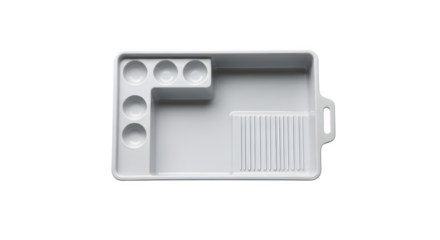 Paint tray isolated on transparent background, a plastic container for holding paint and brushes during painting projects in studio shot