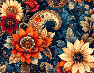 Floral paisley pattern with vivid, vibrant colors and detailed design
