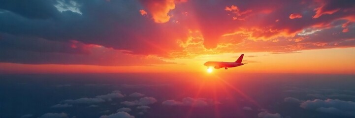 Solitary Airplane at Sunset A Dramatic Showcase of Modern Aviations Reach and Beauty
