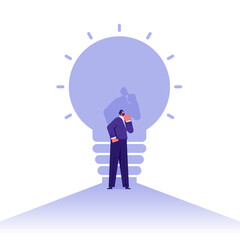 Creativity idea or inspiration for business concept, solution to solve problem or brainstorm, businessman thinking under light bulb shadow