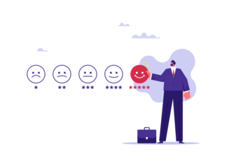 Customer review satisfaction feedback survey concept, users gives a ratings to service experience on online application