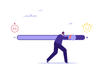 Customer satisfaction or feedback concept, customer touching loading bar for rating feedback scale, loading giving smile emoticon, service rating, feedback