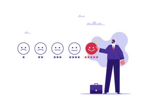 Customer review satisfaction feedback survey concept, users gives a ratings to service experience on online application