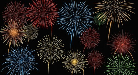 Fototapeta premium A vibrant display of colorful fireworks against a black background.