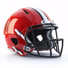 Fototapeta premium A red sports helmet, showcasing the essential gear for a dynamic competition, is isolated in white background. This protective equipment represents safety and readiness for the game.