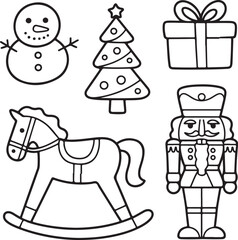 Hand-Drawn Christmas Icon Set  Black and White Vector Illustrations