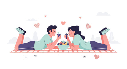 Fototapeta premium Joyful Couple Enjoying a Romantic Picnic Date with Fresh Fruits and Shared Moments