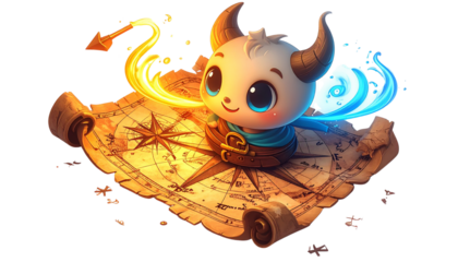 Cute Fantasy Creature with Magic Map
