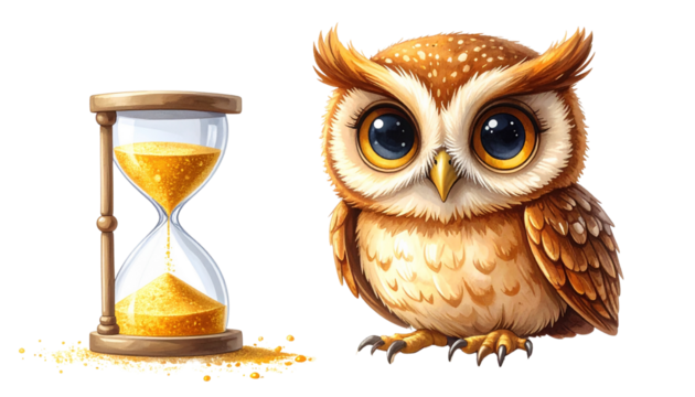 Golden Owl with Hourglass Fantasy
