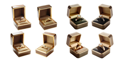 Elegant Ring Presentation in Classic Boxes, set collection, mega bundle, isolated on transparent background