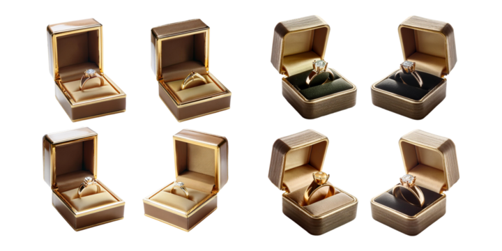 Elegant Ring Presentation in Classic Boxes, set collection, mega bundle, isolated on transparent background