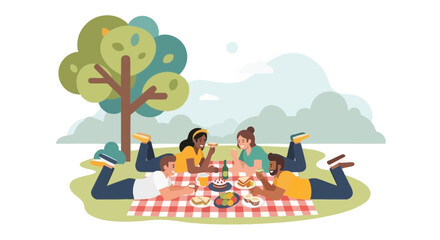 Joyful Friends Gathered For A Delightful Picnic Amidst Nature's Embrace