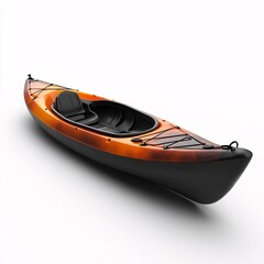 An orange and black kayak, designed for water adventures, is isolated in a white background. Ideal for sports and recreation, this vessel embodies freedom and outdoor exploration. Perfect for boating.