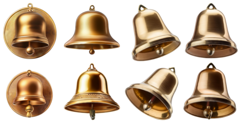 Collection of Decorative Vintage Bells on Isolated Background, isolated on transparent background