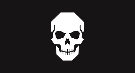 Skull icon illustration against solid black for design about danger, death, horror, or pirate themes on banners or posters