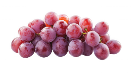 A close up shot of a bunch of red grapes isolated on a  transparent background, showing the fruit detail