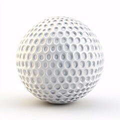 Studio shot presenting a pristine white golf ball, its textured surface accentuated by soft lighting, isolated in white background. This image encapsulates the simplicity and elegance of golf.