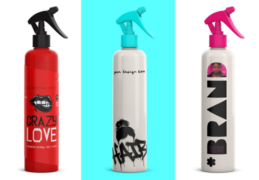 5K Trigger Spray Bottle Mockup PSD Template | Plastic Sprayer Container for Cosmetic, Chemical, and Cleaning Product Packaging Branding