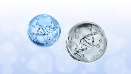 DNA molecules in water. 3d illustration of a DNA molecules background