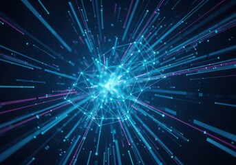 Abstract blue light streaks exploding outward isolated on white background