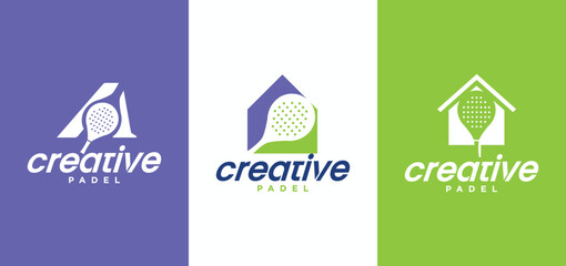 Padel vector logo with racket combination, a collection of padel sports logos with beautiful colors.
