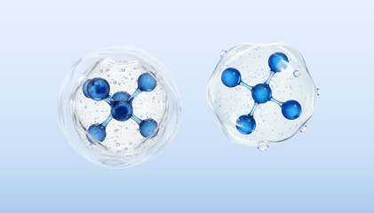 Molecular structure. Vector illustration of molecules in water on blue background