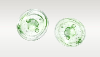 Green gel with bubbles on white background. 3d vector illustration.