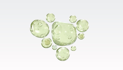 green bubbles on a white background. 3d rendering, 3d illustration.
