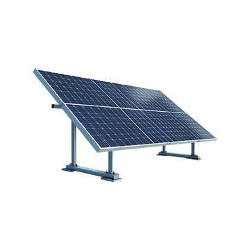 Modern solar panel array mounted on a sturdy metal frame for generating clean renewable energy isolated on transparent background