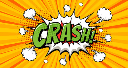 Comic book explosion with the word crash exploding from a yellow background © fika