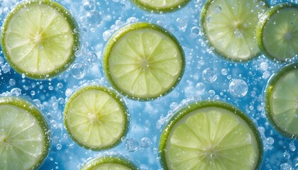 Bright Lime and Lemon Slices with Effervescent Bubbles in Sparkling Water