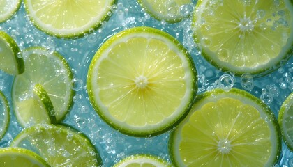 Bright Lime and Lemon Slices with Effervescent Bubbles in Sparkling Water