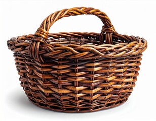 Obraz premium Woven Brown Basket with Handle on White Background Shadow Isolated