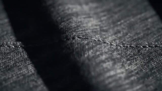 Closeup of a stitched seam on dark gray fabric